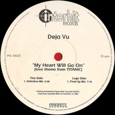 Пластинка 12 дюймов DEJA VU - My Heart Will Go On (Тема любви из PVL54020 Interhit Record 1998 США Танцевальная и электронная Музыка Б/у