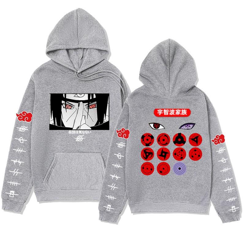 Naruto Uchiha Clan Hoodie Fleece Lined Warm Loose Sweatshirt Unisex Winter Casual Streetwear