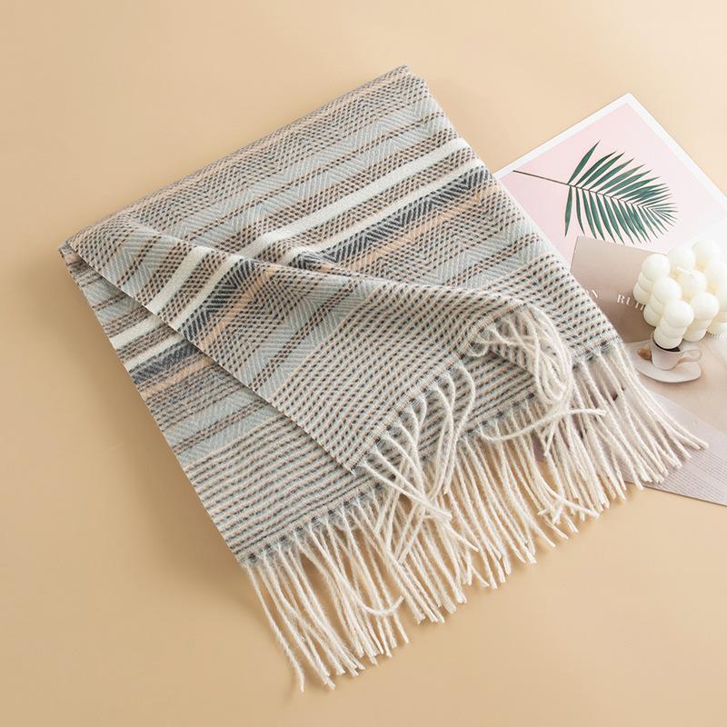 Korean Style Imitation Cashmere Plaid Warm Shawl Scarf Unisex Fashion Commuting Tassel Scarf