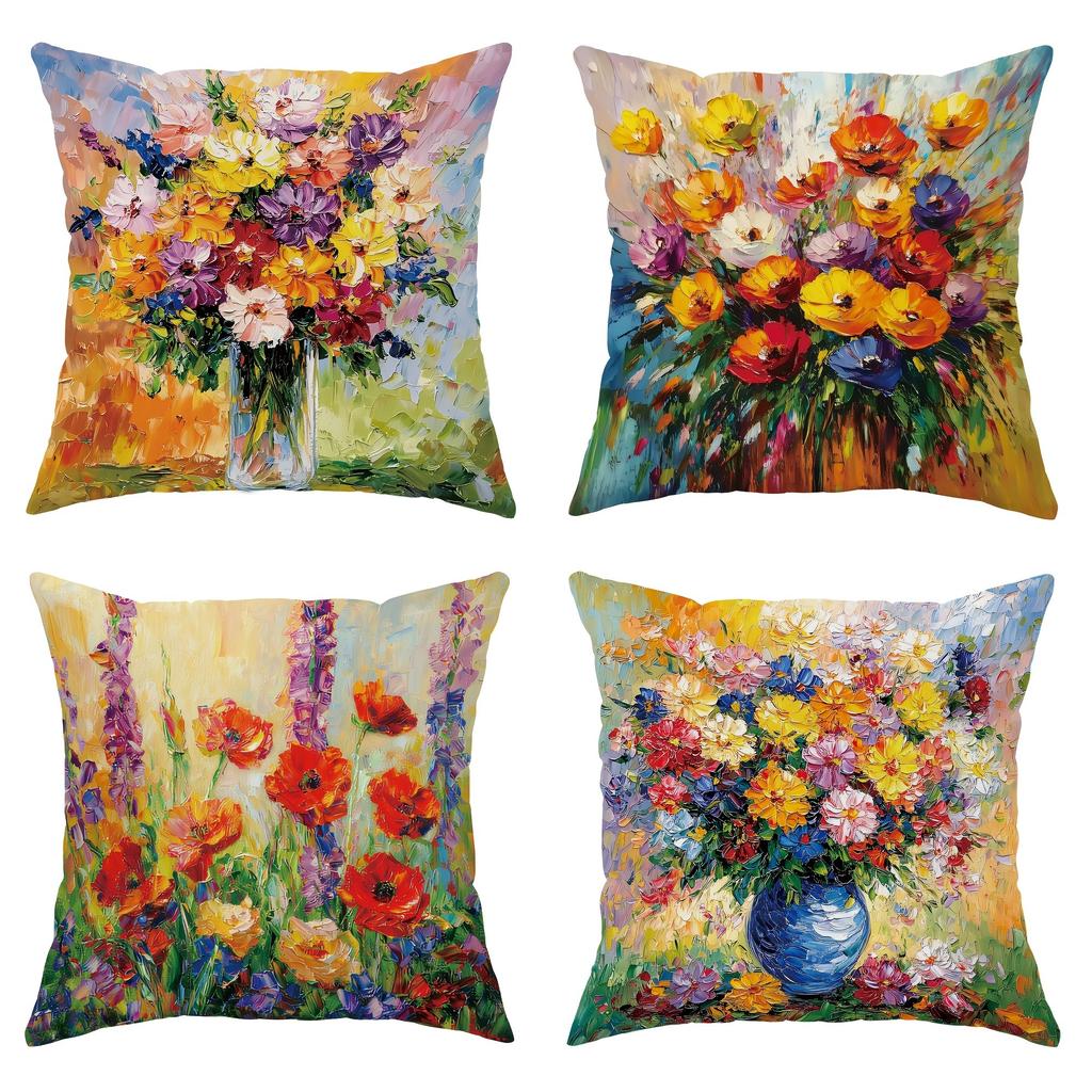 Mountain Wildflowers Pattern Home Decor Pillowcase Bedroom Living Room Sofa Decoration Polyester Cushion Cover With Zipper