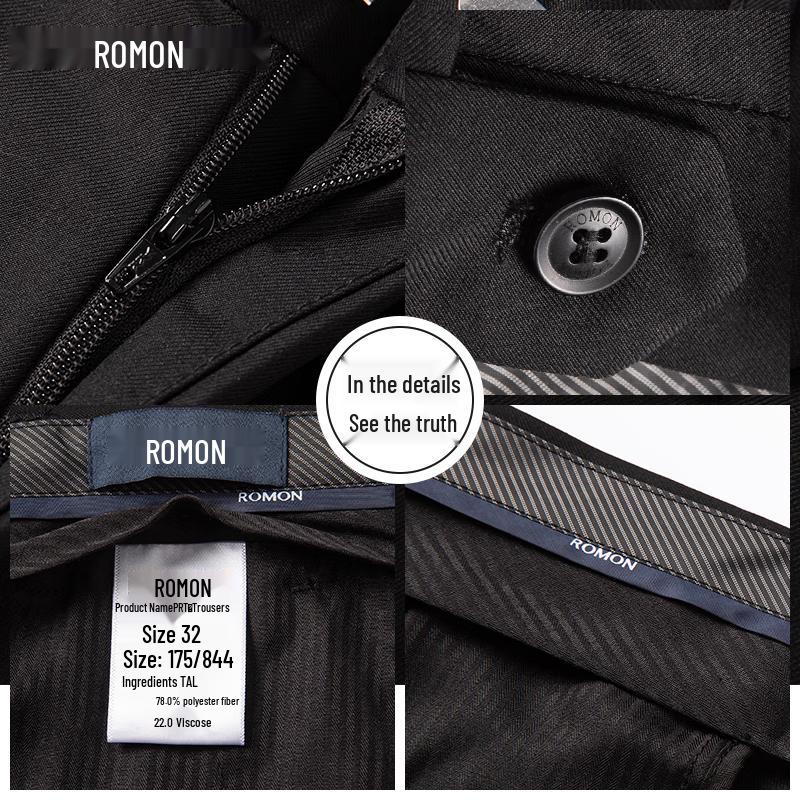 Romon Men's High-Waist Business Straight-Leg Trousers
