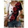Summer V-neck 3D Floral Printed Top Fashionable Casual Asymmetrical Short Sleeved Women's T-shirts