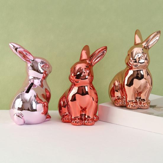 Пасхальный кролик, блестящая статуэтка кролика, копилка, винтажная скульптура кролика для домашнего офиса, декор стола, принадлежности для весенней вечеринки