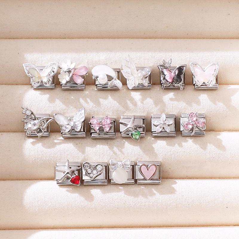 Zircon Bow Knot Starfish Flower Dolphin Italian Charm Links Fit 9mm Stainless Steel Bracelet Women Jewelry DIY Making Gifts