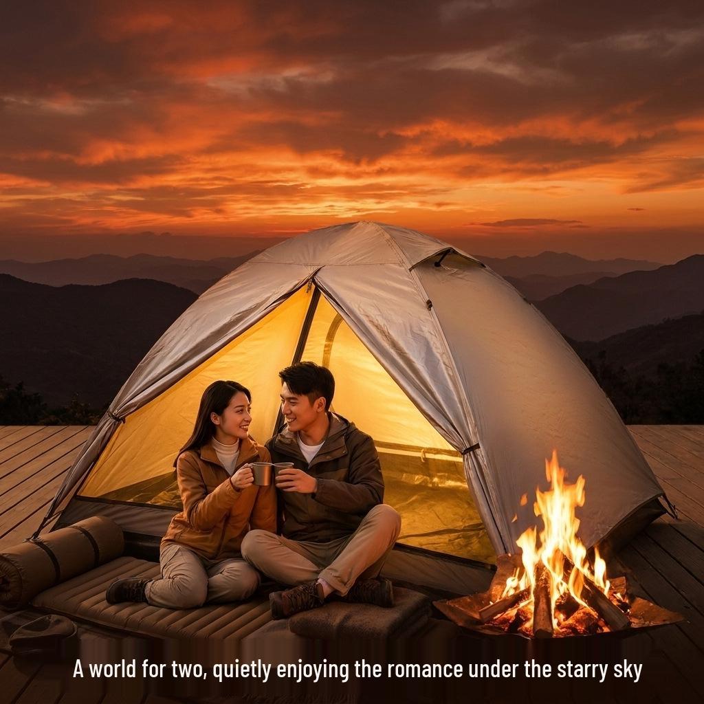 Portable Double-Layer Camping Tent with Sun and Mosquito Protection, Lightweight and Ventilated for Outdoor Adventures