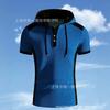 2026 summer new men's quick-drying sports and leisure hooded button short-sleeved t-shirt hooded short-sleeved