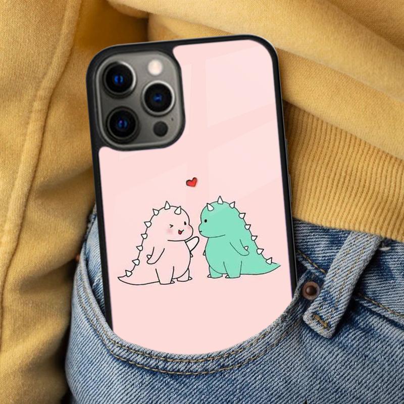 Dinosaur Couple Cat Pinch Face Soft Phone Case for iPhone 17 Air 16e Pro max 15 Pro 13 14 Plus 11 12 MagSafe Magnetic Coque
