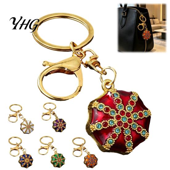 Lightweight Fashion Accessories Rhinestone Ethnic Hat Keychain, Bling Octagonal Cap Car Key Bag Decoration Keychain Ring, Zinc Alloy Pendant