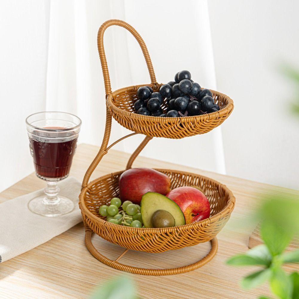 Handwoven Fruit Basket Imitation Rattan Weaving Storage Basket New Storage Rack  Living Room