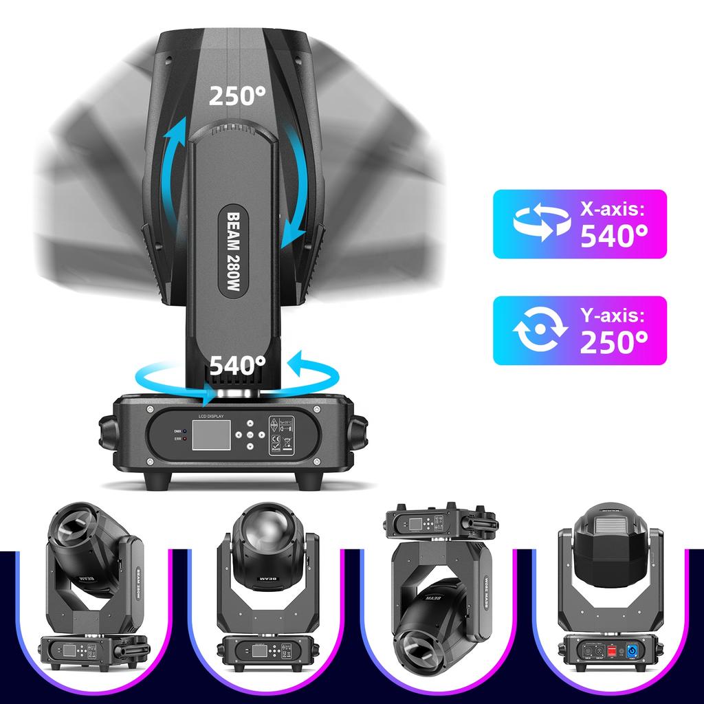 280W 10R Moving Head Light 17Gobos 14Colors 2Prism Rainbow Effect Beam DMX Movinghead Strobe Stage Lights for Bar Disco Wedding