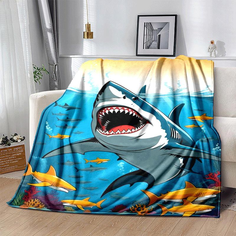 1pc Shark Printing Lightweight Flannel Blanket, Comfortable and Warm Blanket, for Camping Sofa Bed and Couch Office, Gift