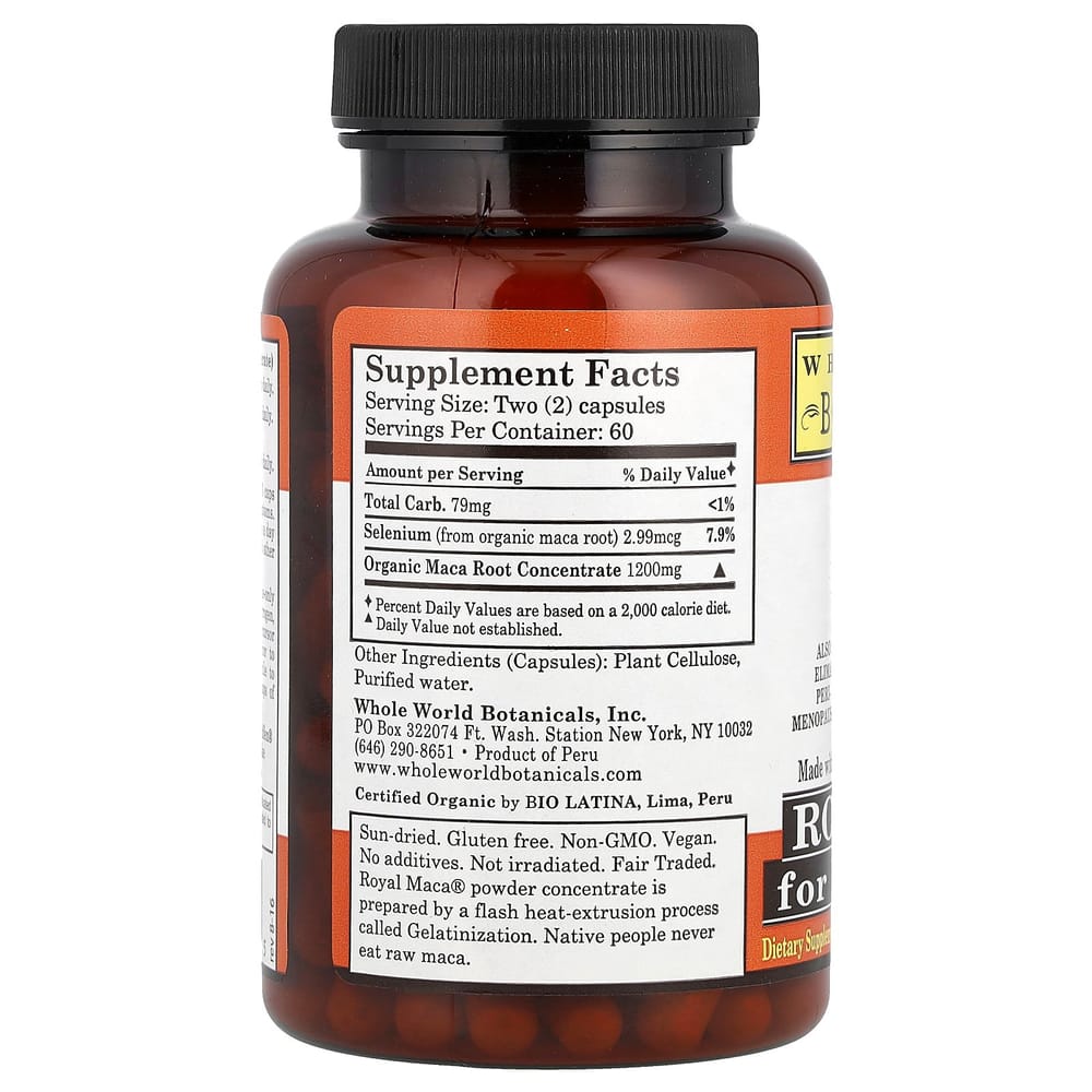 Wholeworld Botanicals Королевская Мака для Женщин в Период Менопаузы 500 мг 120 Растительных Капсул