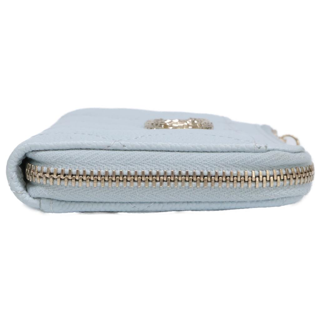 CHANEL Excellent Condition AP4257 Caviar Skin CC Logos Zip Wallet Fragment Case Card Case coin purse Light Blue/Light Gold HardwareUsed