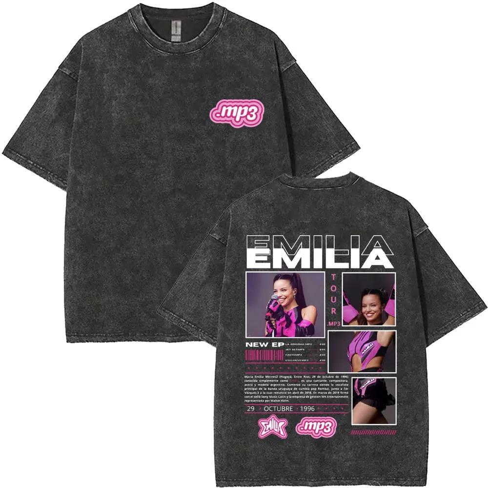 FAMOUS Singer Emilia Mernes MP Global Tour Mercah Tshirt Women Men Fashion Washed Retro Cotton Tops Loose Casual Oversized Tee