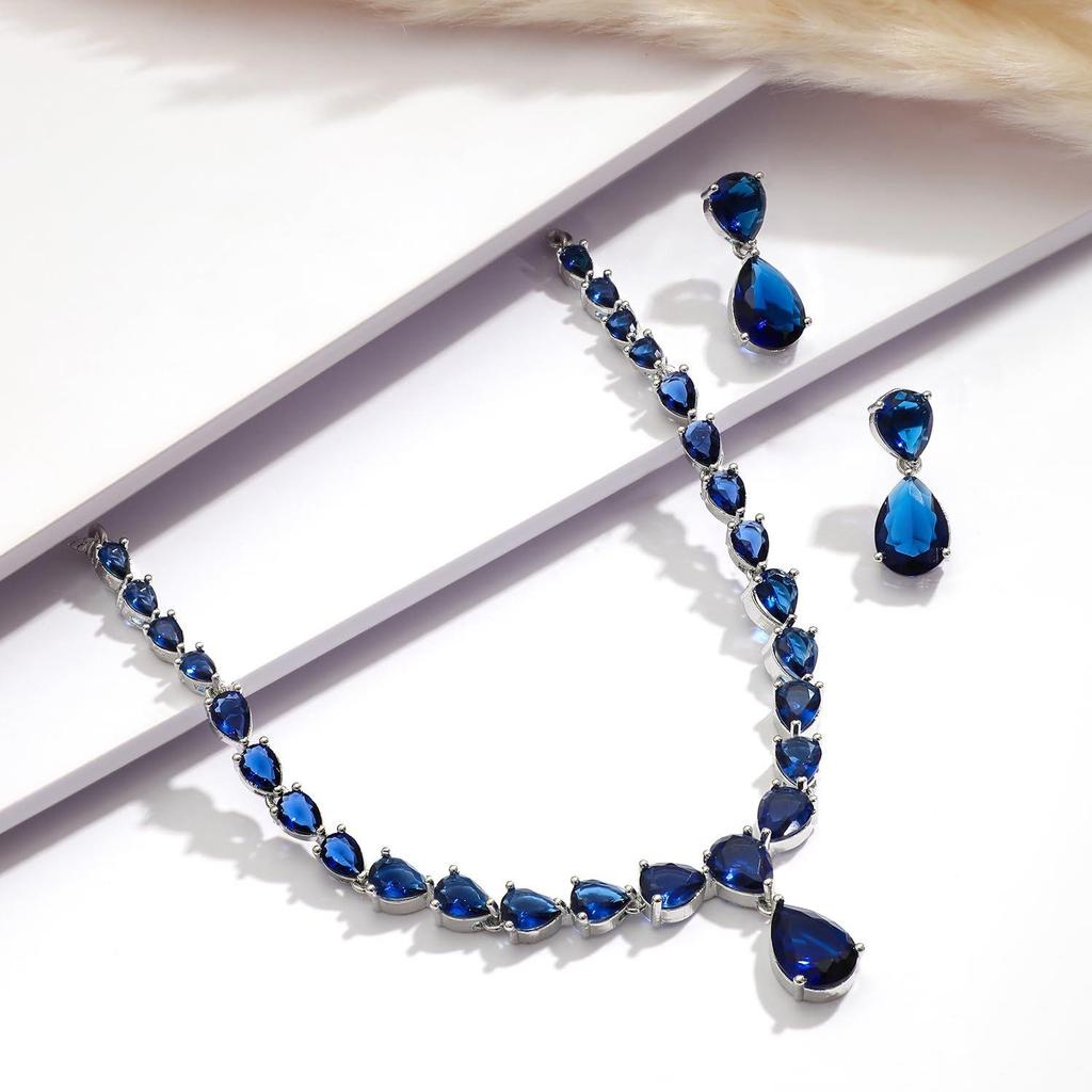 Комплект ожерелья с родиевым покрытием, инкрустированный кристаллами, стильная бижутерия, подарок для женщин и девушек