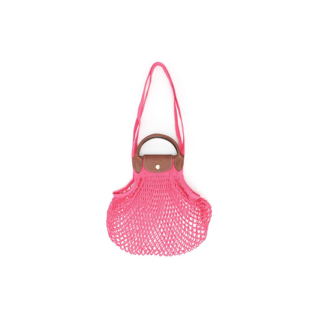 Longchamp Le Plage Filet 38 Color Block Застежка-кнопка Сетчатая сумка-тоут через плечо с отделкой из хлопка и кожи Женские сумки Розовый 10121HVHP73