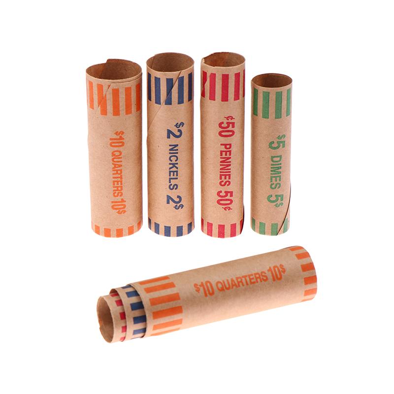 5/10 наборов разноцветных кодированных оберток для монет, предварительно сформированные рулоны оберток для монет, высококачественный материал, крафт-бумага, тубы для упаковки монет