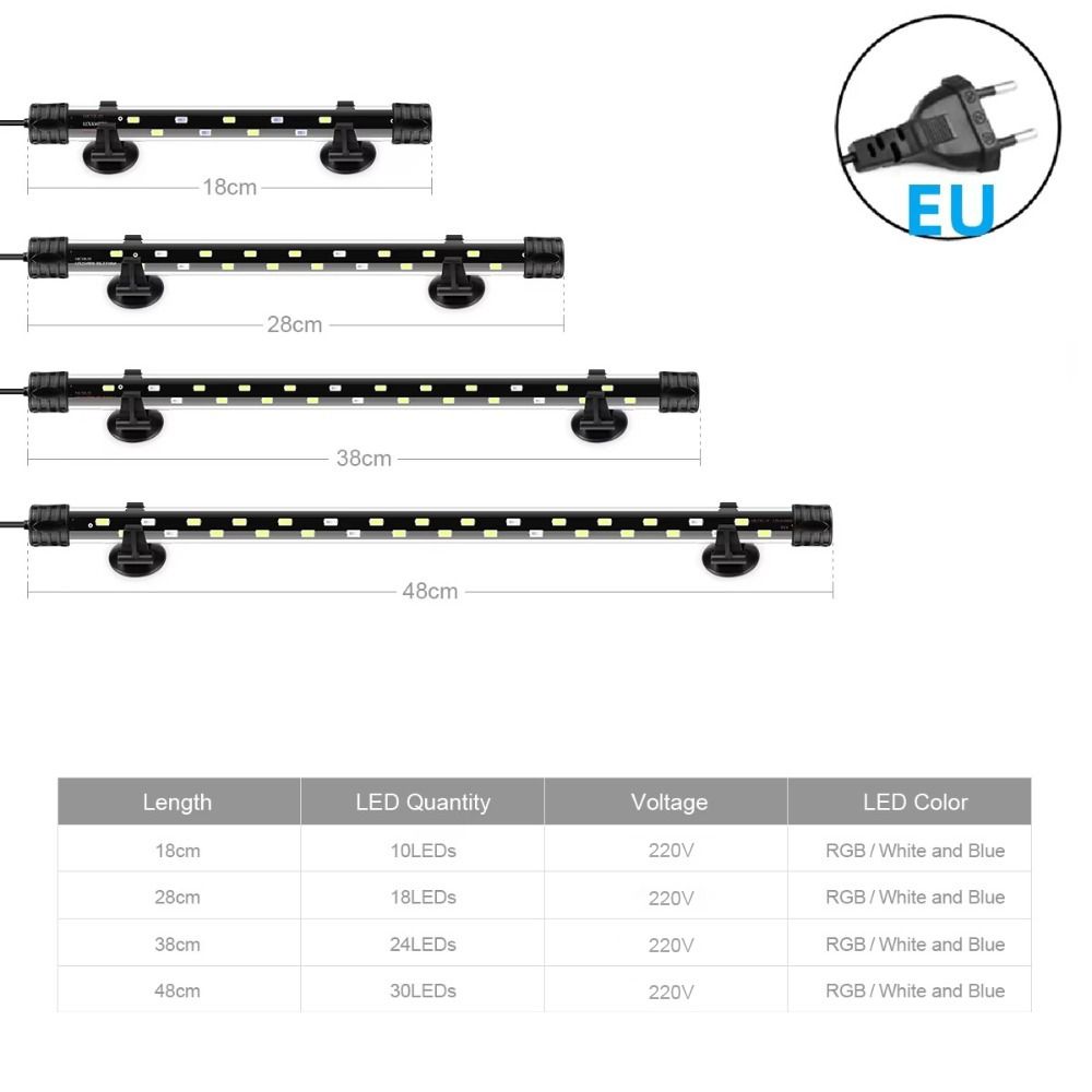 220 В Светодиодное освещение для аквариума 18-48 см Лампа для выращивания растений Новая световая трубка Декор для аквариума