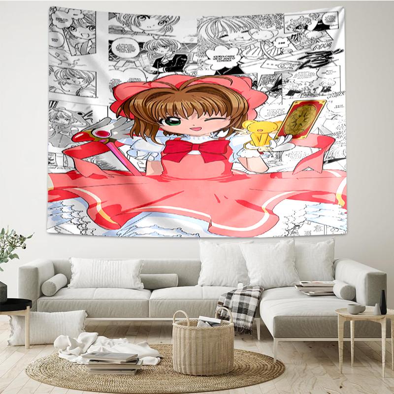 Sakura-Kinomoto Print Tapestry, Backdrop, Easy Setup, Ideal for Bedroom, Office & Living Room, with Aesthetic Wall Hanging Decor.