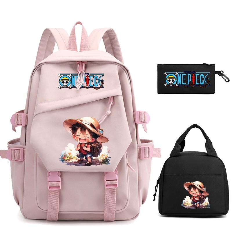 3 шт./компл., цельный нейлоновый рюкзак в стиле аниме с сумкой для обеда для девочек и мальчиков, школьный рюкзак для мужчин и женщин, дорожная сумка для отдыха