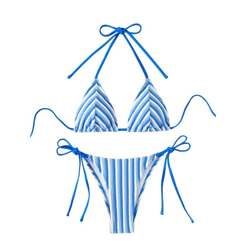 Полосатое женское махровое бикини и плавки: Сексуальный треугольный купальник