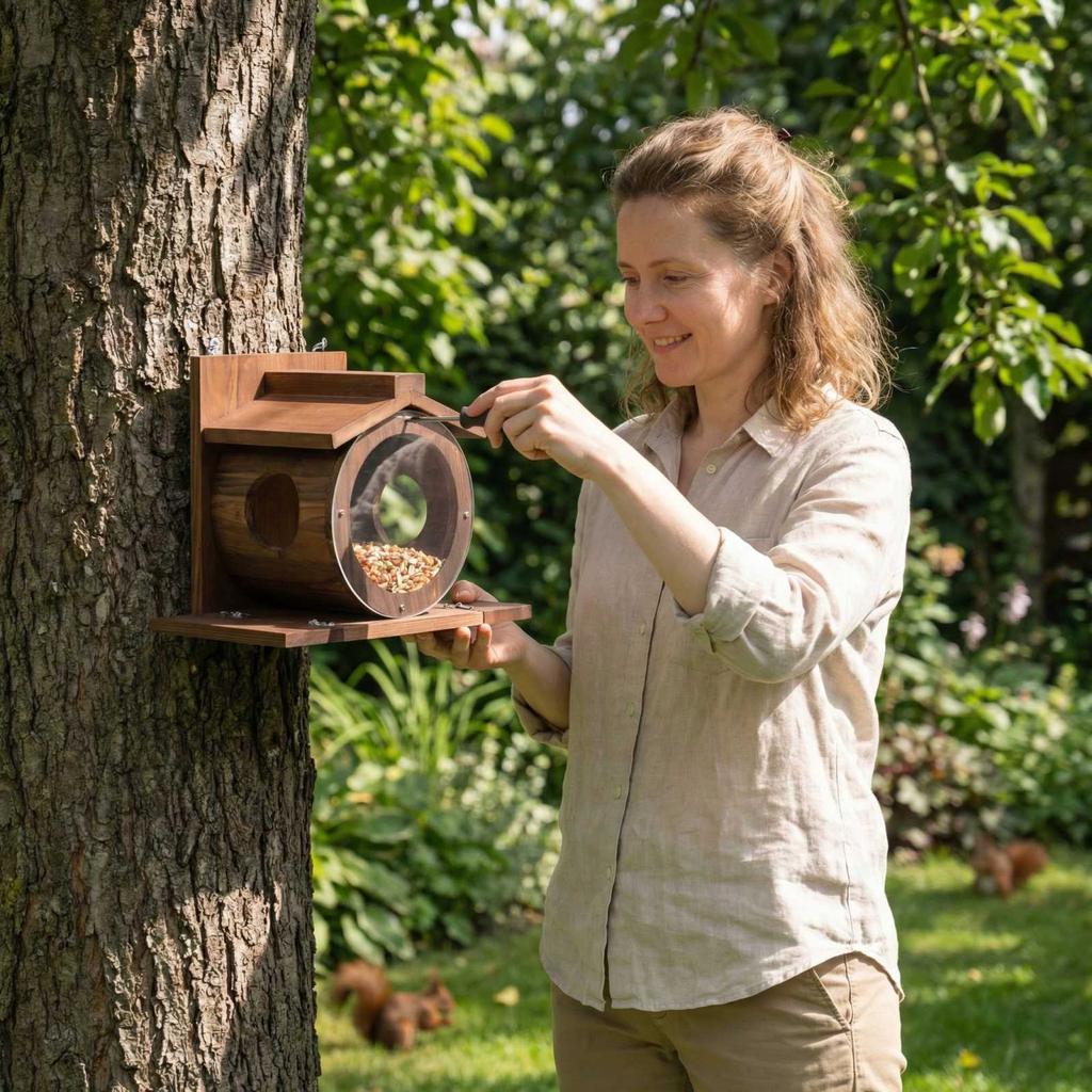 Кормушка для белок с круглым прозрачным окном.  Прочная кормушка для белок для использования на открытом воздухе, с вентиляционными отверстиями и вариантами крепления для