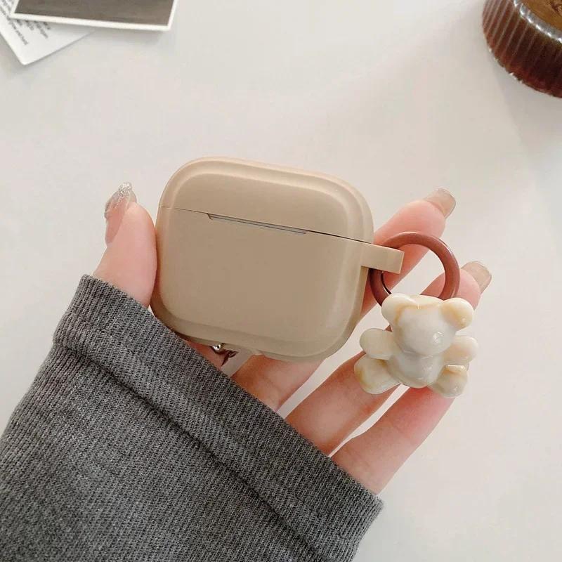 Модный Шоколадно-Хаки Чехол Для Apple Airpods Pro Чехол Мягкий Силиконовый Чехол для Наушников Для Airpods 4 3 2 1 Чехол С Брелоком-Медведем