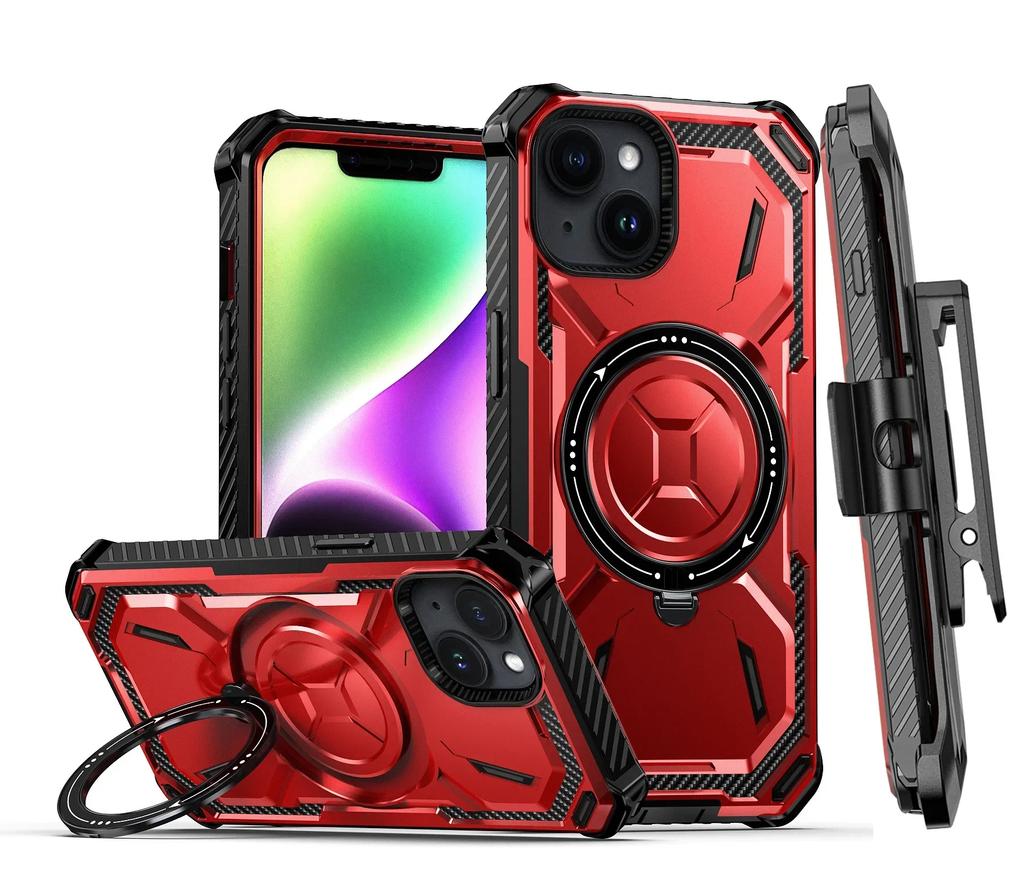 Для iPhone 16 15 14 Plus 13 12 11 Pro Max Armor Rugged For MagSafe Магнитный чехол для телефона с держателем кольца и зажимом для ремня
