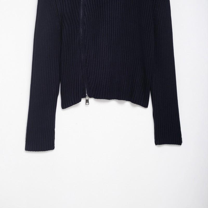 Zip-Up Rib Knit Fashion Cardigan Women Street Style 2025