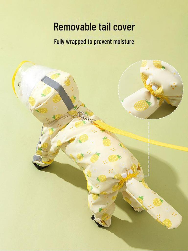 Fruit Print Waterproof Dog Raincoat with Traction, Four-Legged Design for Teddy and Bichon Breeds.