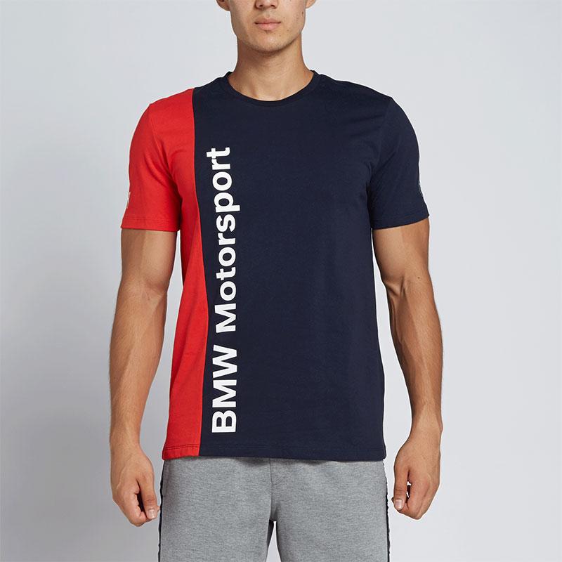 Puma Футболка с коротким рукавом и принтом букв X Bmw Color Block, круглая горловина, гоночная, мужская, синяя 761989-01