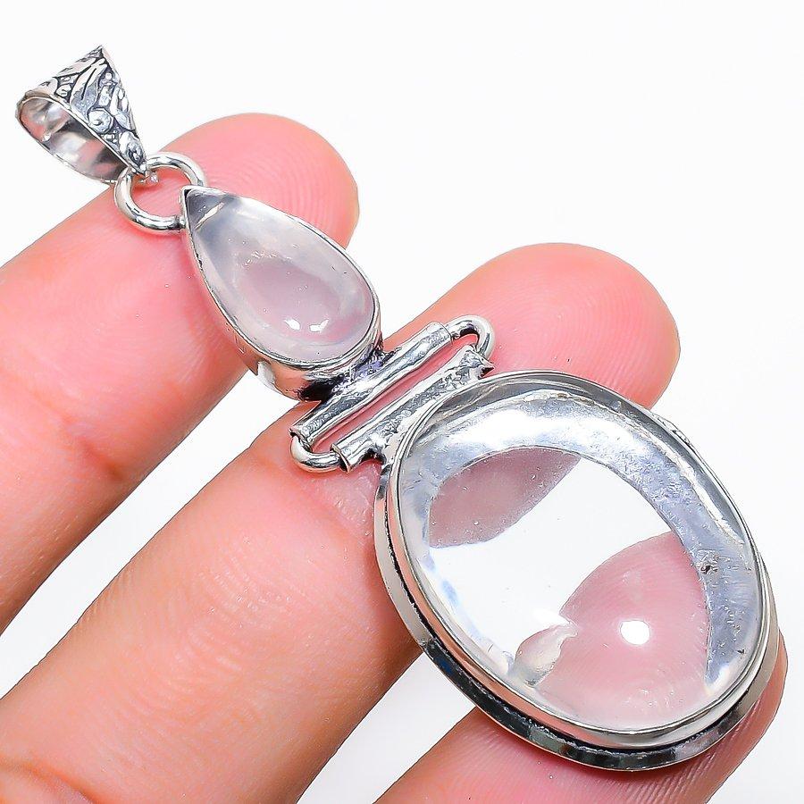 White Topaz Gemstone Handmade 925 Sterling Silver Jewelry Pendant 2.44"