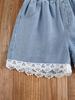 Two-piece girls' outdoor casual vacation set: sleeveless cropped tank top with butterfly design and comfortable, simple lace denim shorts.