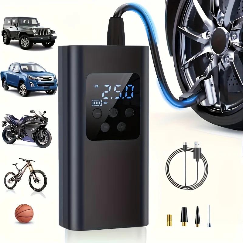 Wireless Smart Portable Digital Display Tire Inflator One Touch Fast Inflation with LED Light for Car Motorcycle Bike