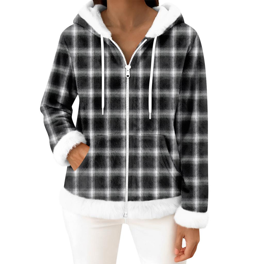 Женский повседневный модный кардиган с капюшоном на молнии из флиса с длинными рукавами