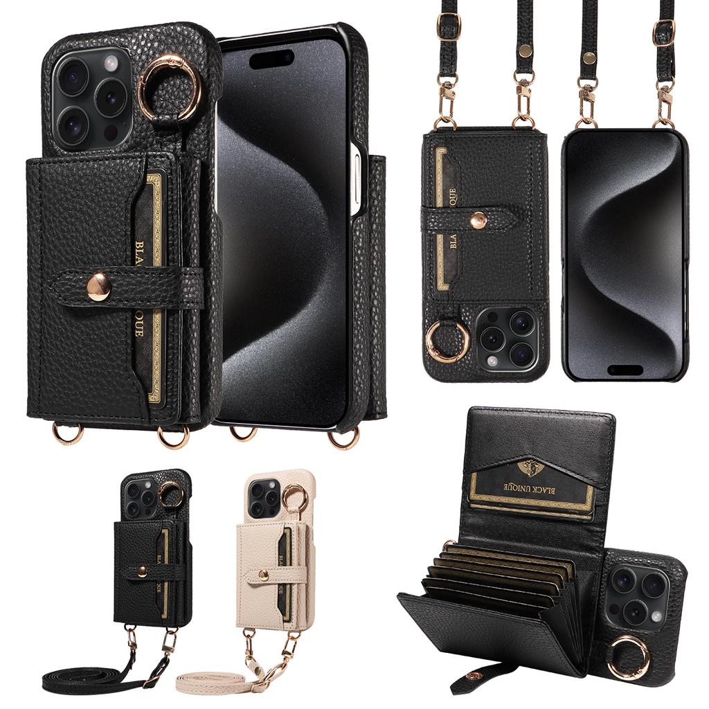 Новый стильный чехол из искусственной кожи для iPhone16 15 14 13 12 11Pro Max Plus 7 8Series с кольцом, слотом для нескольких карт, функцией подставки
