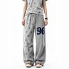 Unisex Retro Star Embroidery Patchwork Striped Loose Wide Leg Sweatpants Casual Pants