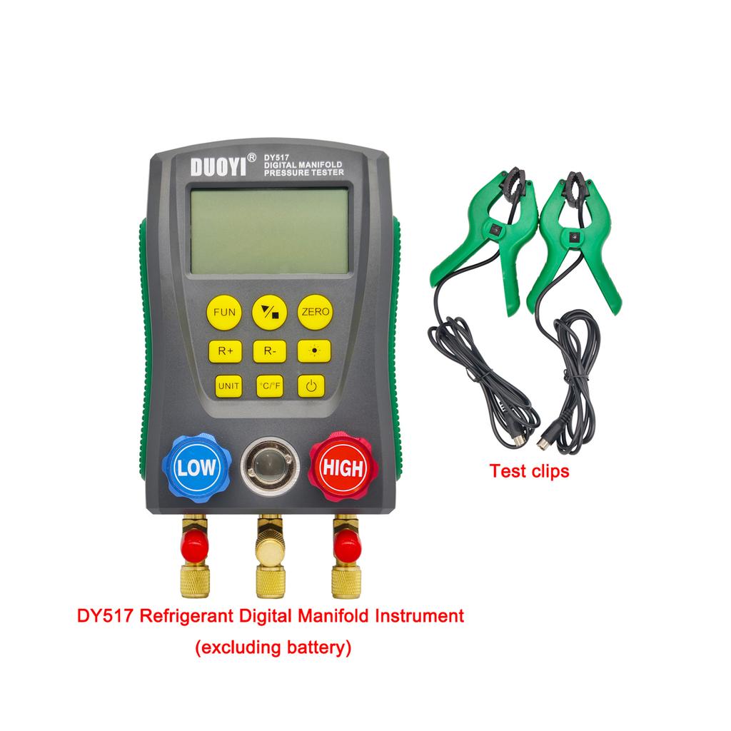 DY517 Digital AC Refrigerant Gauge Kit, HVAC Vacuum Pressure Meter, Electronic Manifold (Batteries Not Included)
