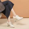 Fashion 2024 Spring and Autumn New Platform High Heels Women's Pointed Toe Block Heel Deep Lace-up Small Leather Shoes