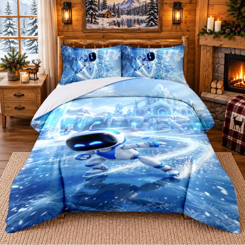Astro Bot Pattern Bedding 3Pcs Set Bed Sheet And Pillowcases For Indoor Bedroom
