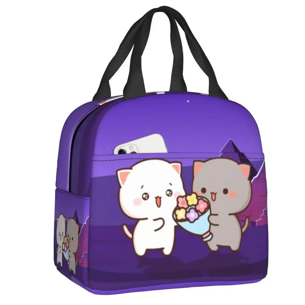 Mochi Cat Chef Peach Insulated Lunch Bag for Outdoor Picnic Peach And Goma Resuable Thermal Cooler Lunch Box Women Children