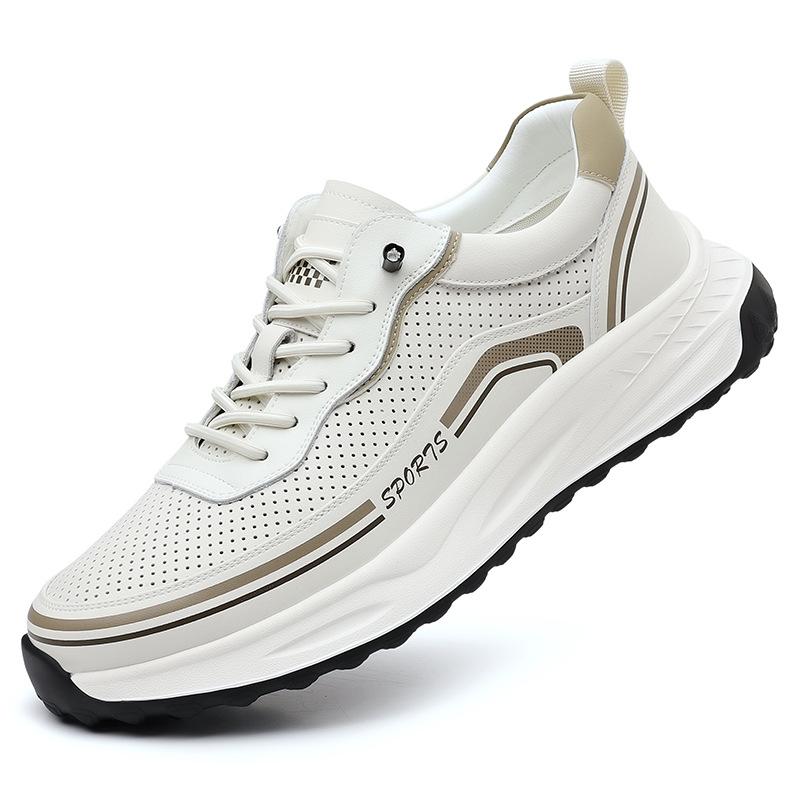 New Shoes for Men Leather Casual Shoes Breathable Microporous Sport Style White Flat Skate Shoes Youth Cool Sneakers