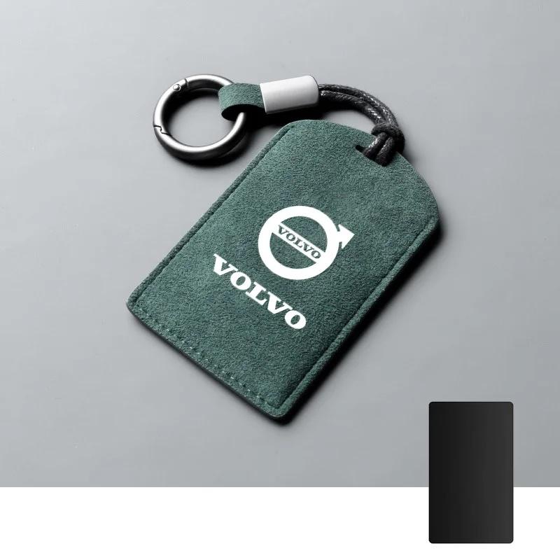 AABBJ1 1Pc Suede Leather NFC Card Key Fob Cover with Keychain for Volvo XC40 XC60 XC90 S60 S90 V50 V70 Full Protection Auto Accessories