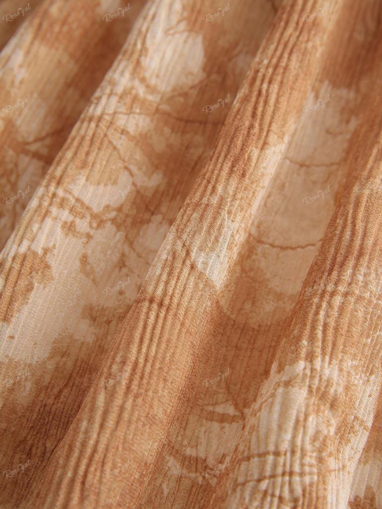 Rosegal Plus Size Tie Dye Leaf Print Chain Panel PU Leafther Strapy Lace Up Corset 2 In 1 Open Shoulder Plisse Blouse