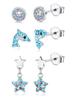 3 Pairs 925 Sterling Silver Small Stud Dangle Earrings Butterfly Heart Star Dolphin Unicorn Flower Earrings Hypoallergenic CZ Cartilage