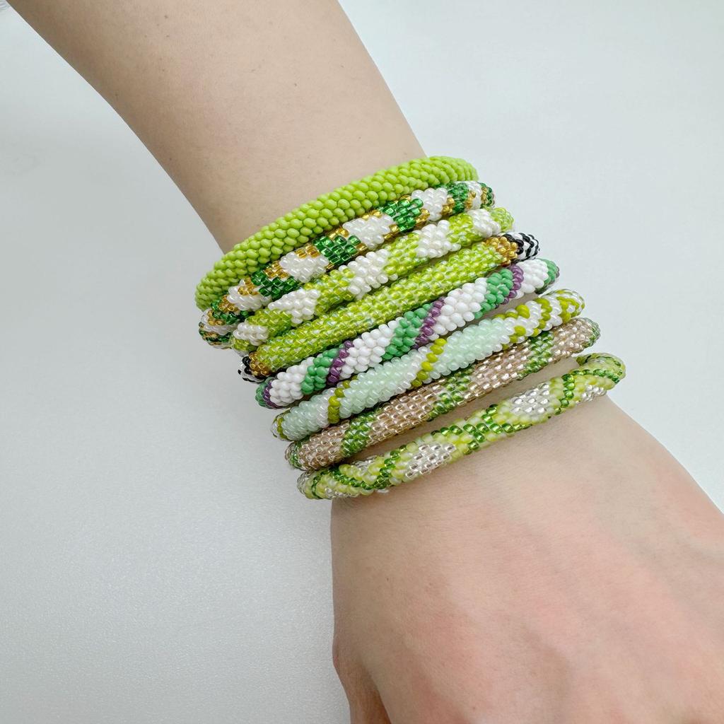 Rice Bead Woven Bracelet, Nepalese Ethnic Style Beaded Bracelet, Green Bracelet