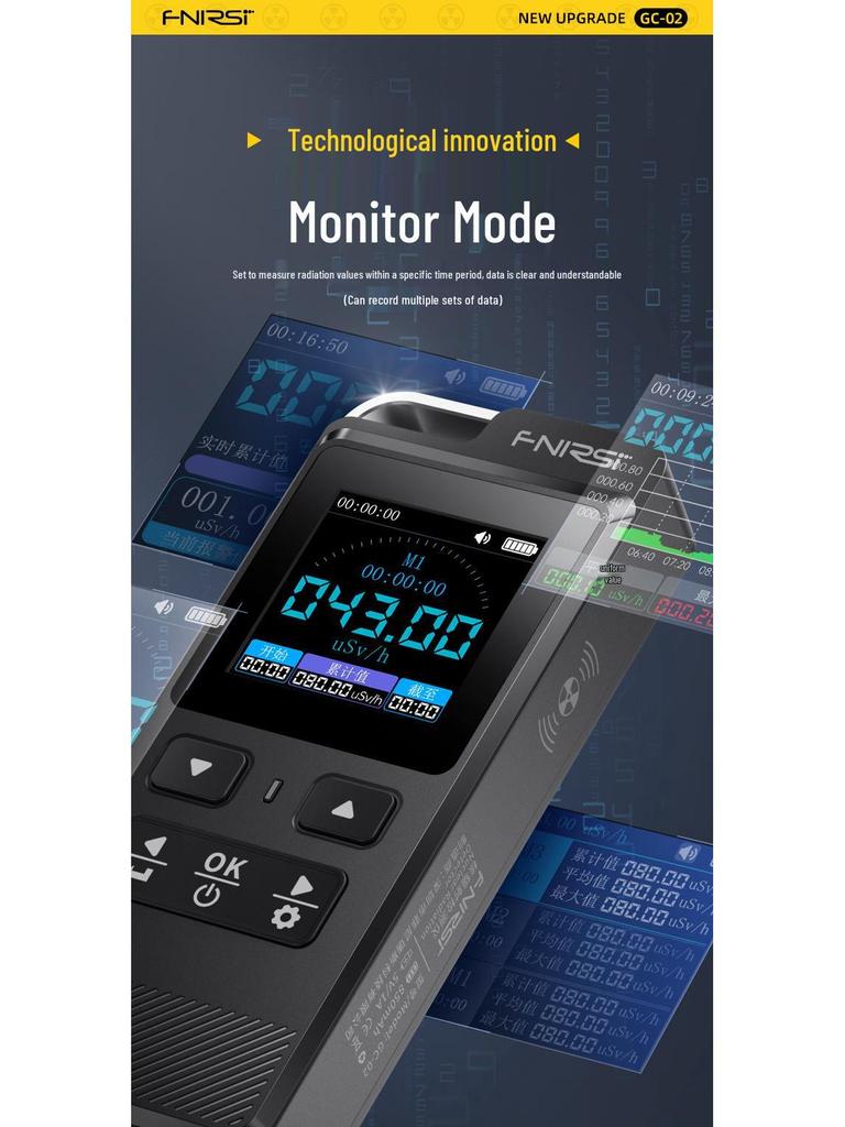 FNIRSI GC-02 Профессиональный детектор ядерного излучения и персональный счетчик Гейгера с сигнализацией дозы
