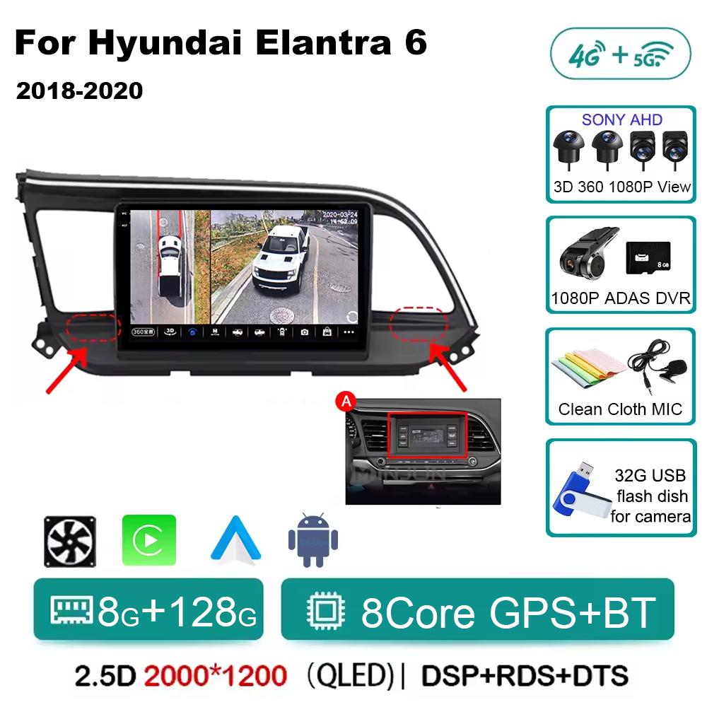 Для Hyundai Elantra 6 2018 2019 2020 Автомагнитола Мультимедиа Видео GPS Android 14 Беспроводной Apple Carplay QLED Экран Головное устройство