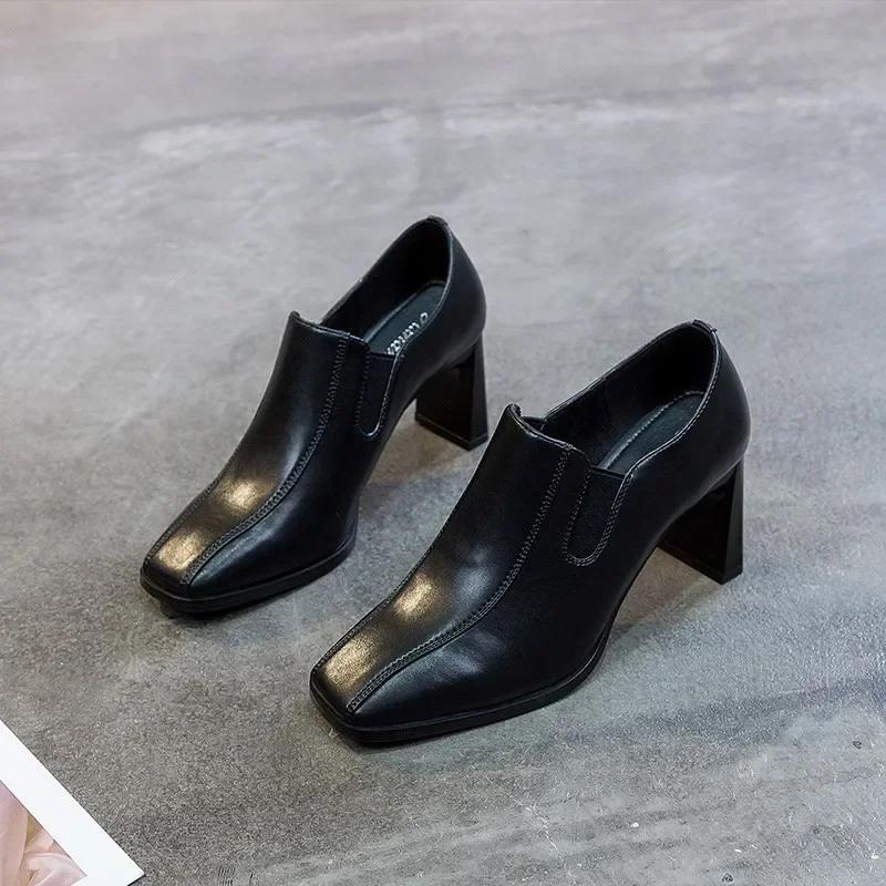 Botas Femininas Женская мода квадратный носок толстые высокие каблуки ботильоны женские повседневные кожаные осенние короткие ботинки Botas De Mujer