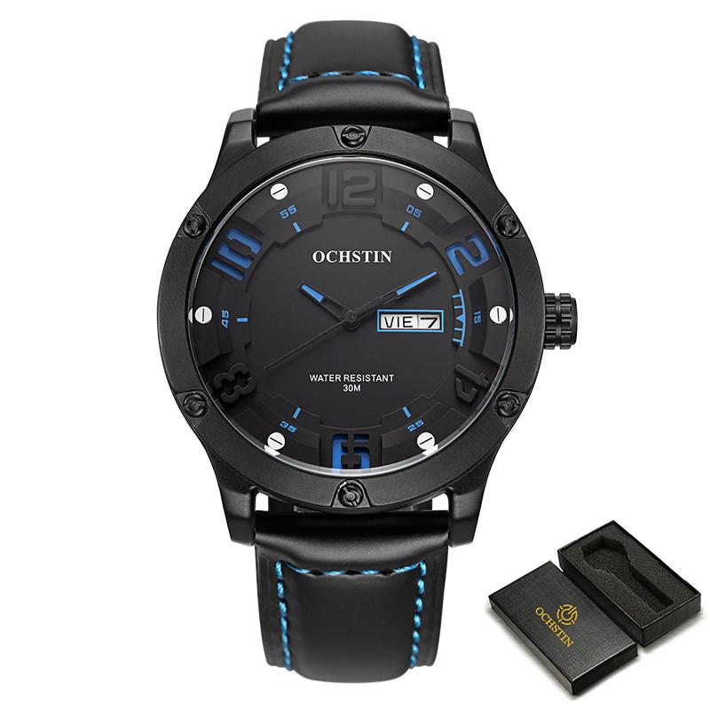 OCHSTIN Men's Watch Quartz Date Week Watches Waterproof Leather Nylon Strap Mens Wristwatches Army Sports Casual Male Clocks